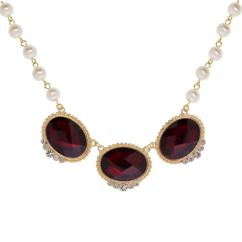 Women’s geometric necklace-1928 Jewelry Siam Red & Faux Pearl Elegance Necklace 16" + 3" Extension