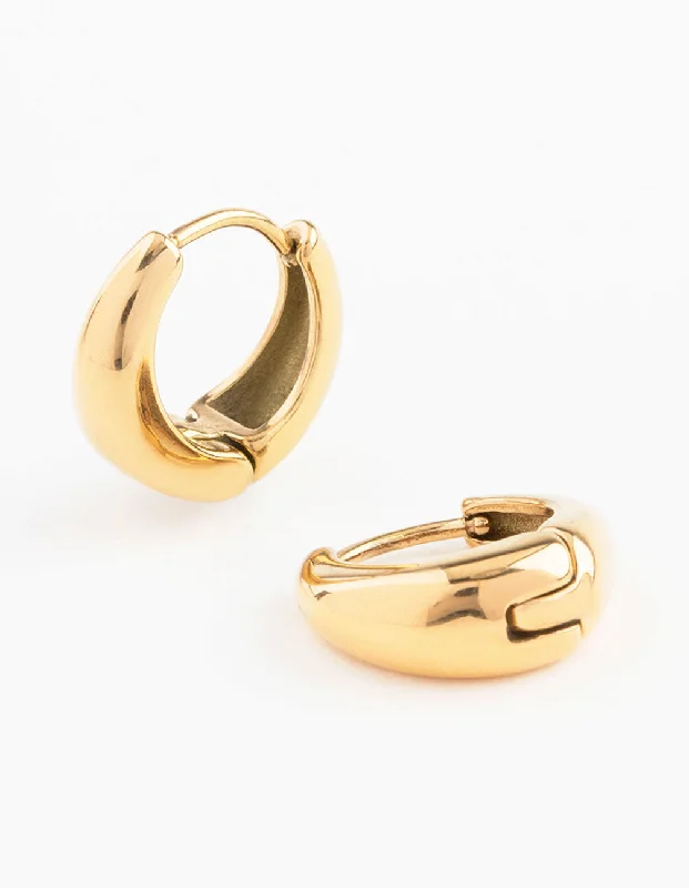 Women’s luxurious gold earrings-Waterproof Gold Plated Stainless Steel Mini Drop Huggie Earrings