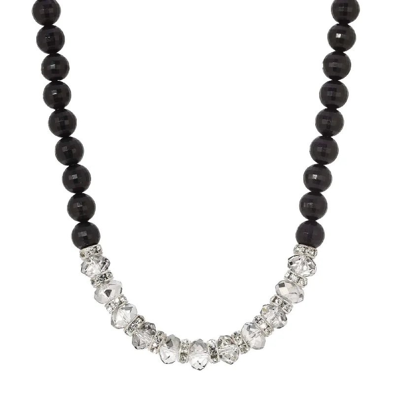 Women’s statement choker necklace-1928 Jewelry Clear & Black Diamond Crystal Jet Black Beaded Necklace 15" + 3" Extension