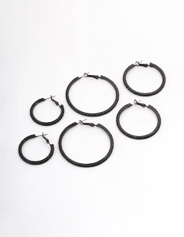 Women’s sapphire earrings-Coated Black Mixed Diamante Hoop Earrings