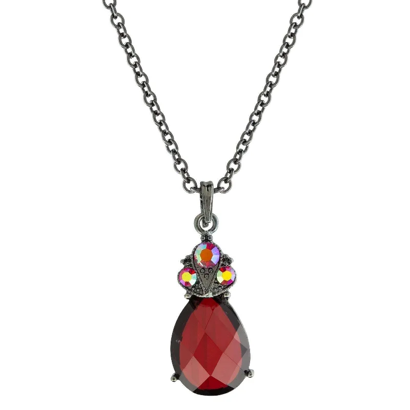 Women’s long pendant necklace-1928 Jewelry AB Crystal Siam Red Teardrop Pendant Necklace 16"+ 3" Extender