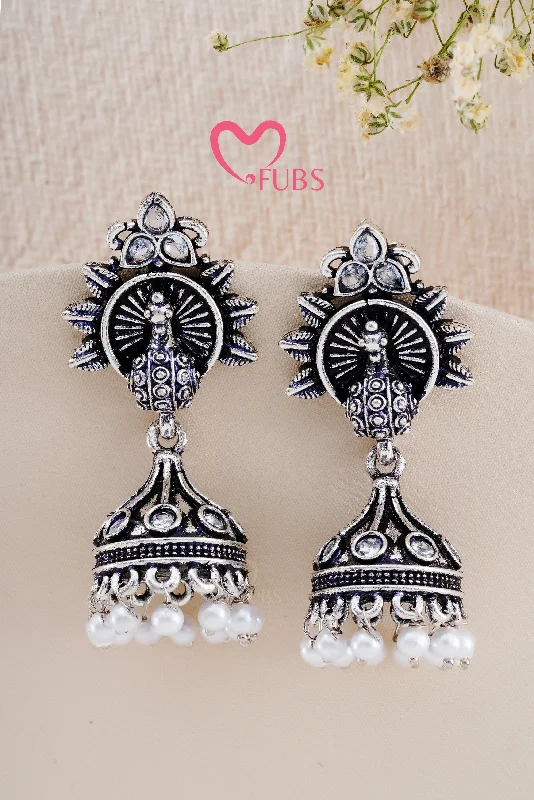 Women’s classic diamond earrings-White Royal Peacock Twirl Earrings