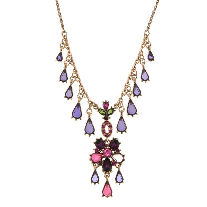 Women’s spiritual necklace-Antiquities Couture Rose Purple Pink And Green Multidrop Pendant Necklace 16" + 3" Extender