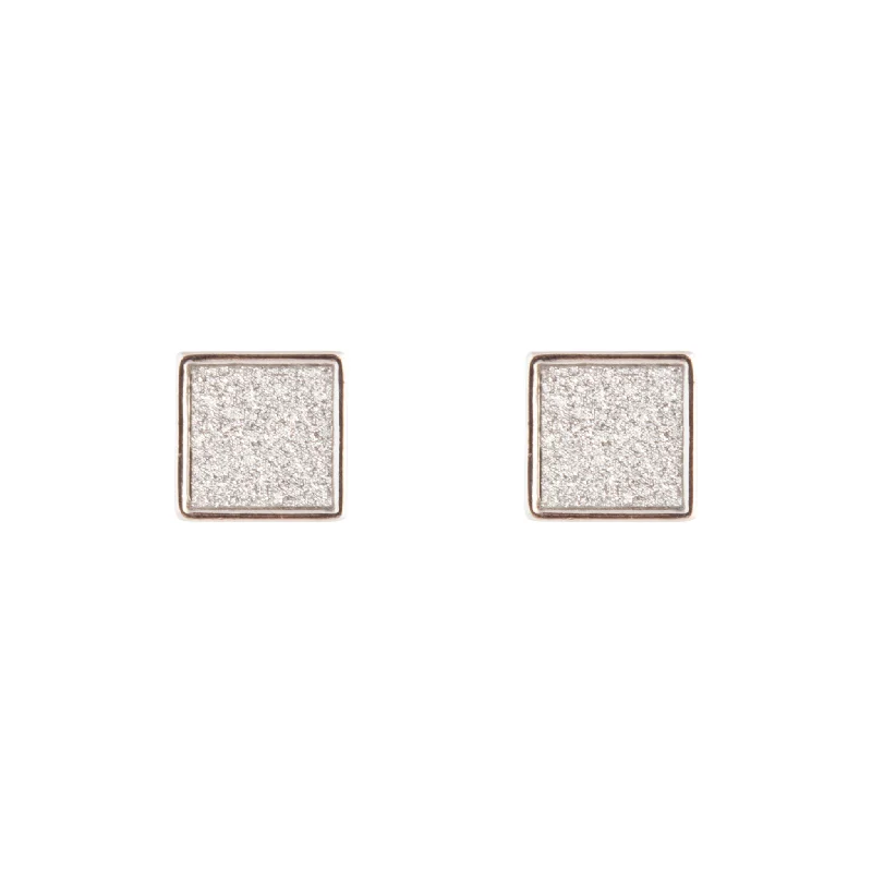 Women’s silver earrings-Silver Glitter Inlay Square Earrings