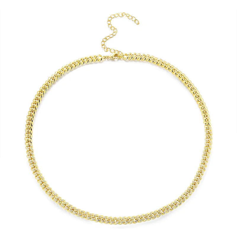 Women’s romantic necklace-Petite Pavé Cuban Link Necklace