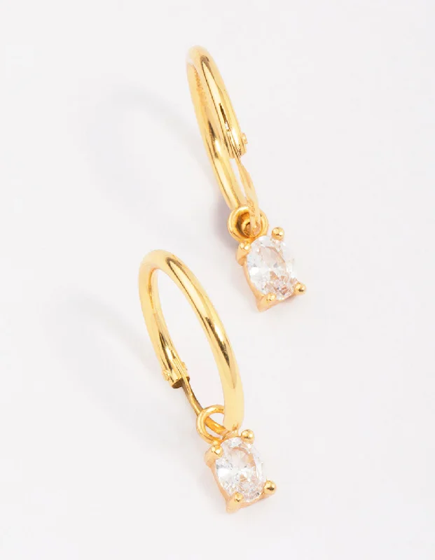 Women’s charm earrings-Gold Plated Sterling Silver Oval Cubic Zirconia Hoop Earrings