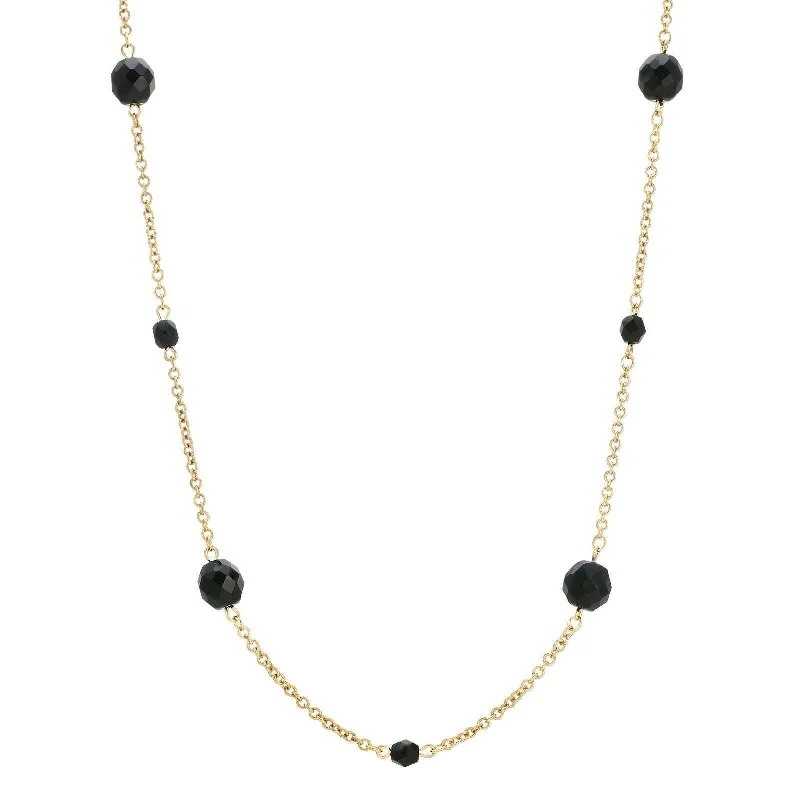 Women’s vintage-inspired necklace-1928 Jewelry Minuit Black Glass Beaded Link Necklace 17"