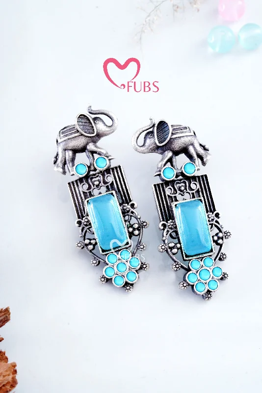 Women’s custom earrings-Light Blue Mystic Elephant Long Danglers Earrings