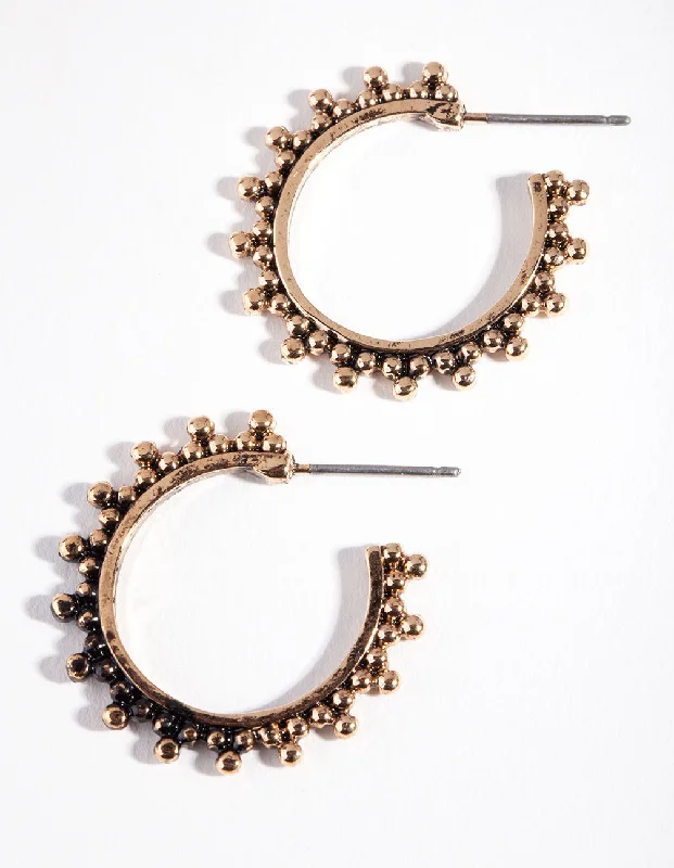 Women’s elegant drop earrings-Antique Gold Bohemian Bead Hoop Earrings