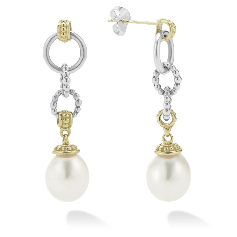 Women’s large earrings-Luna Two-Tone Pearl Circle Drop Earrings