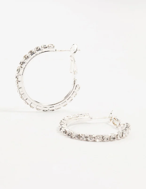 Women’s luxurious chandelier earrings-Silver Cup Chain Diamante Hoop Earrings