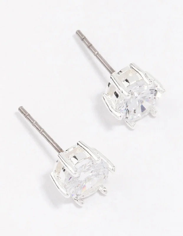 Women’s handmade silver earrings-Silver Plated Classic Cubic Zirconia Stud Earrings