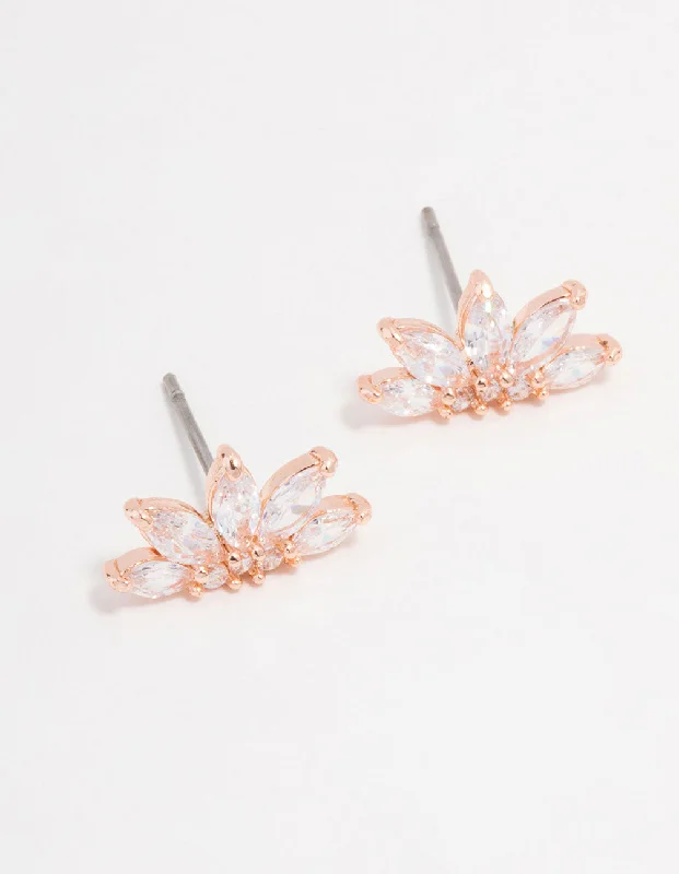 Women’s rose gold stud earrings-Rose Gold Plated Cubic Zirconia Marquise Fan Stud Earrings