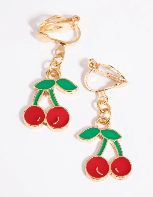 Women’s fashion drop earrings-Red Cherry Clip-On Earrings