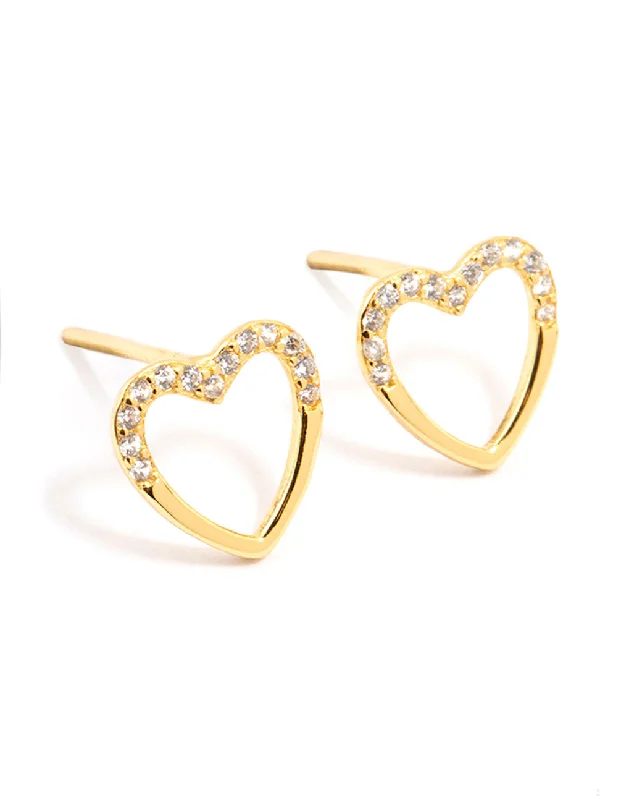 Women’s circular earrings-Gold Plated Sterling Silver Heart Stud Earrings