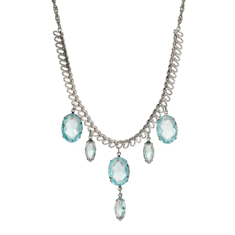 Women’s anniversary gift necklace-1928 Jewelry Atlantis Aqua Blue Oval Glass Crystal Drop Necklace 16" + 3" Extension