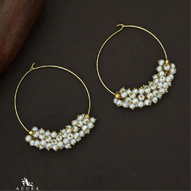 Women’s large earrings-The Orb of Moon- Golden Pearl Earrings