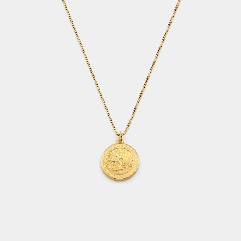 Women’s boho necklace-Gold St. Christopher Medallion Necklace