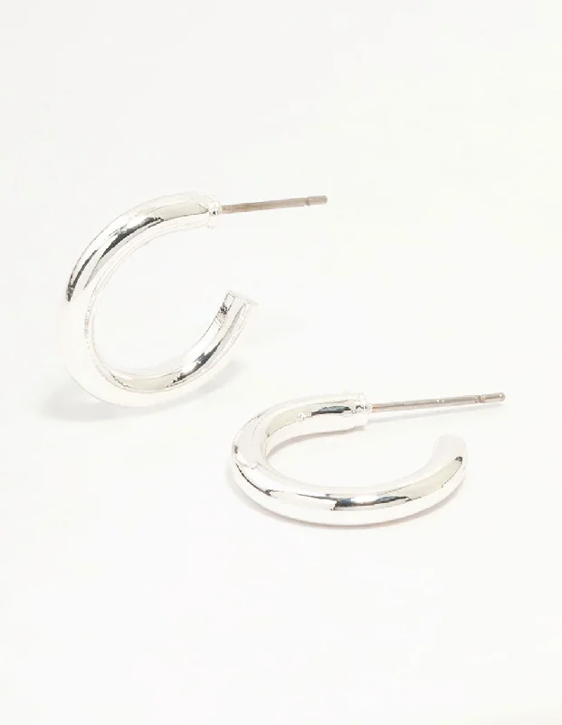 Women’s diamond drop earrings-Silver Narrow Small Hoop Earrings