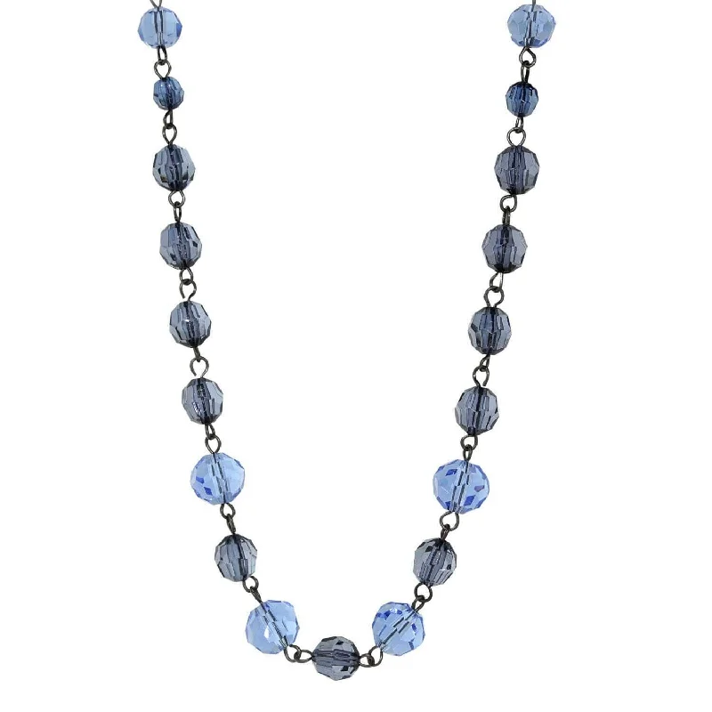 Women’s infinity loop necklace-1928 Jewelry Black And Blue Beaded Single Strand Necklace 17"