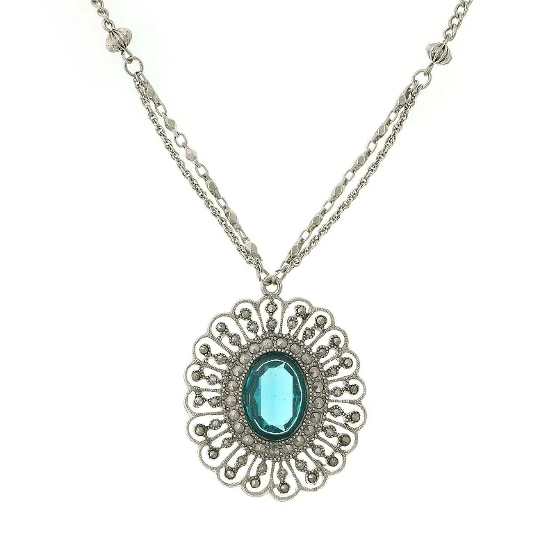 Women’s birthstone pendant necklace-1928 Jewelry Flower Pendant Necklace 16" + 3" Extender