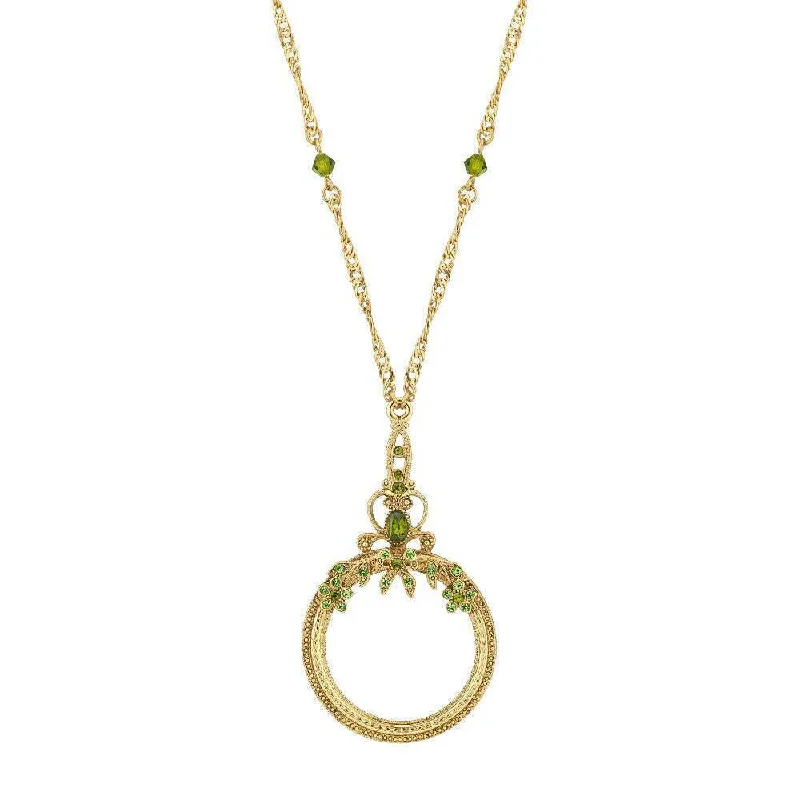 Women’s birthstone necklace-1928 Jewelry Floral Crystal Magnifying Glass Necklace 30" - Magnification Power: 2X