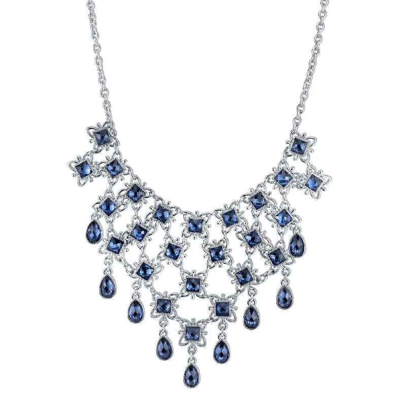 Women’s pearl necklace with diamonds-2028 Jewelry Blue Bib Necklace 15" + 3" Extender