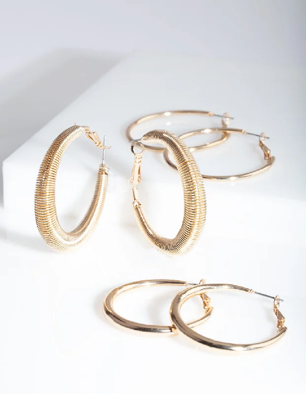 Women’s crystal chandelier earrings-Gold Spiral Hoop Pack