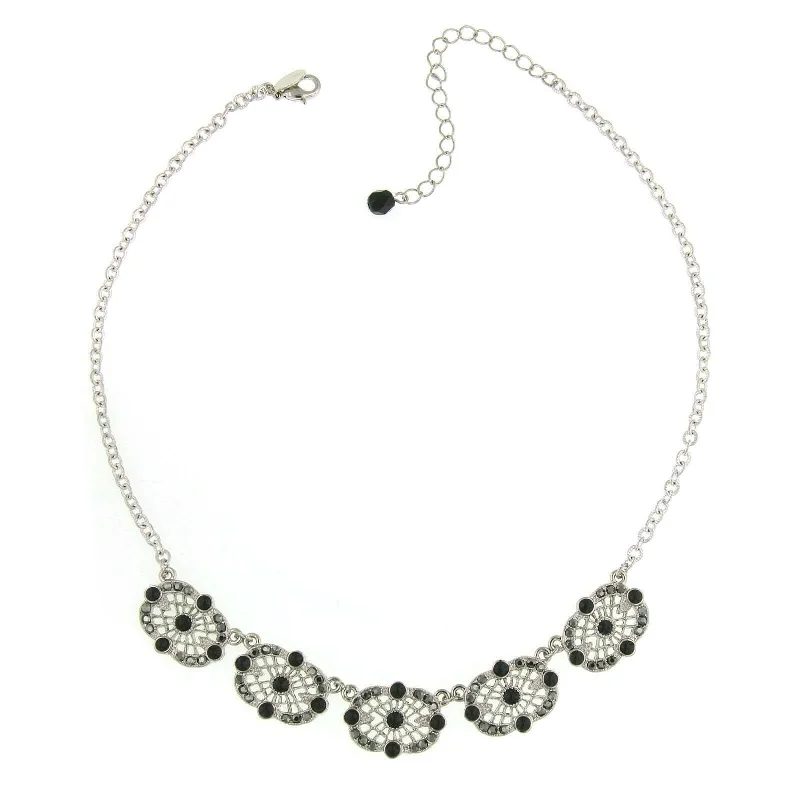 Women’s infinity loop necklace-2028 Jewelry Hematite Color Filigree Station Collar Necklace 16" + 3" Extender