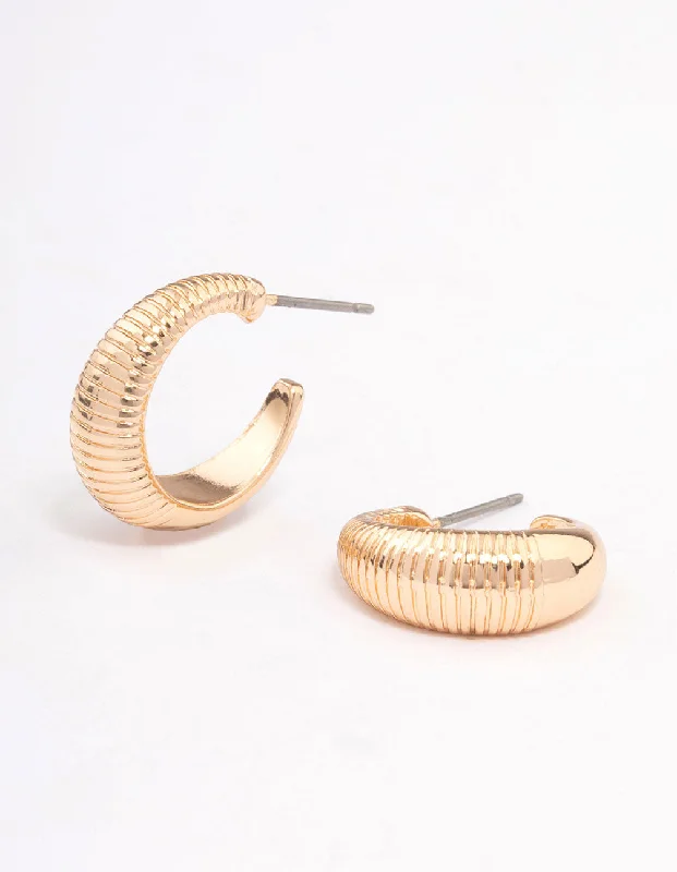 Women’s hoop earrings-Gold Ribbed Teardrop Hoop Earrings