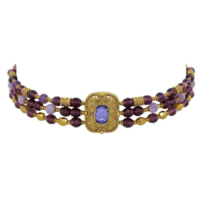 Women’s adjustable necklace-Antiquities Couture Genuine Amethyst Triple Beaded Necklace 16" + 3" Extension