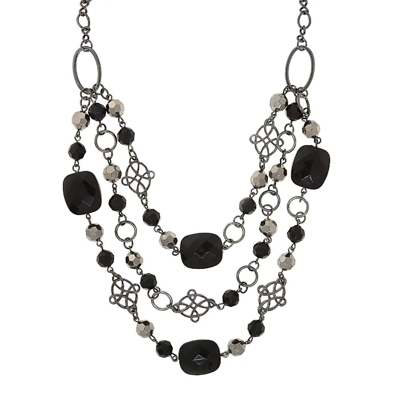 Women’s layered necklace-2028 Jewelry Black & Hematite Beaded Layer Necklace 18"