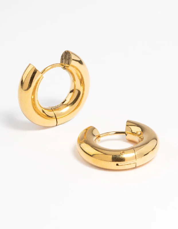 Women’s statement drop earrings-Waterproof Gold Plated Stainless Steel Thick Huggie Earrings