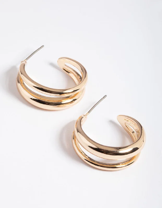 Women’s hoop earrings with gemstones-Gold Double Hoop Earrings