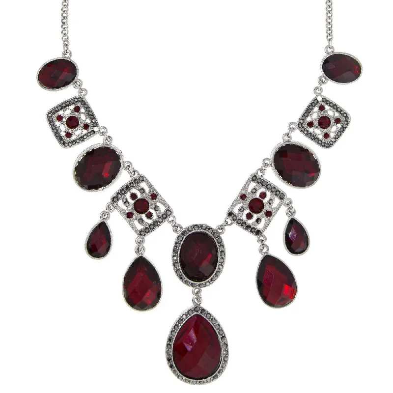 Women’s chic necklace-1928 Jewelry Regal Ruby Crystal Statement Necklace 16" + 3" Extension