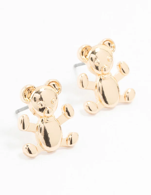 Women’s charm earrings-Gold  Teddy Stud Earrings