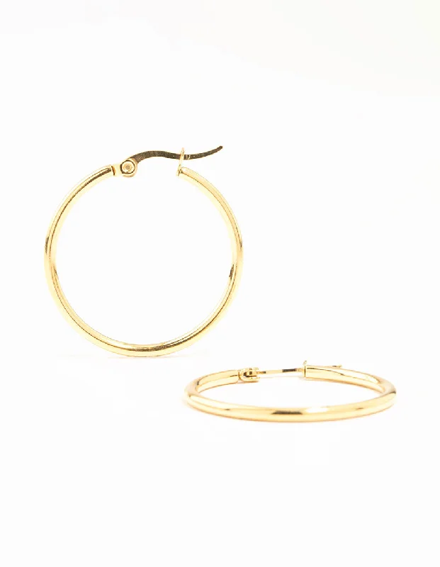 Women’s stud with diamonds earrings-Waterproof Gold Plated Stainless Steel Fine Hoop Earrings