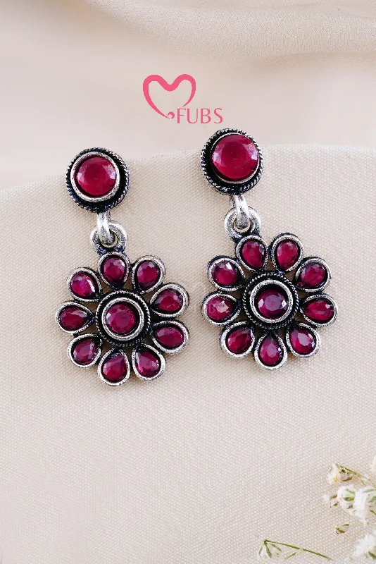 Women’s multi-colored earrings-Maroon Kundan Flowered Elegance Earrings Maroon