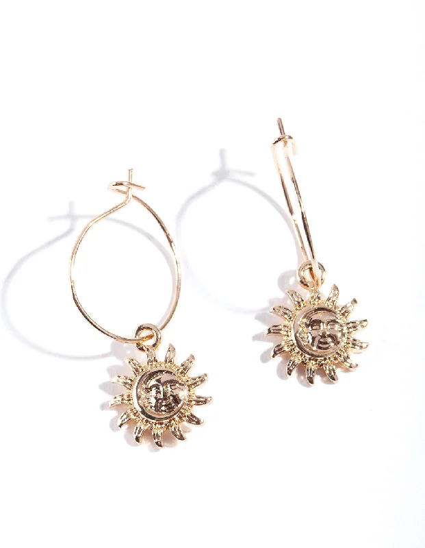 Women’s circular earrings-Gold Simple Sun Hoop Earrings