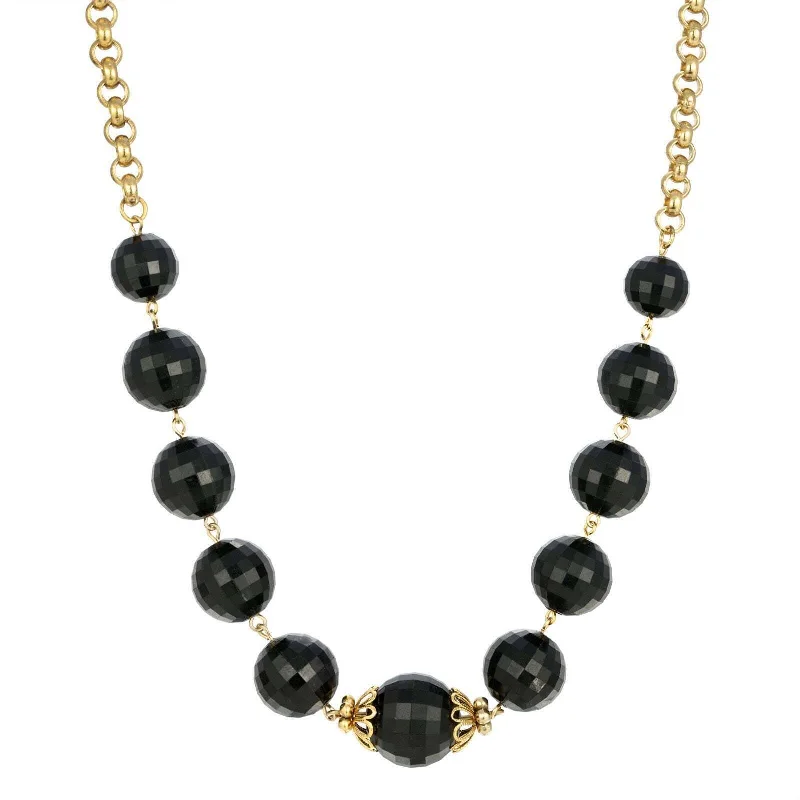 Women’s infinity loop necklace-1928 Jewelry Round Square Cut Black Beaded Necklace 18"