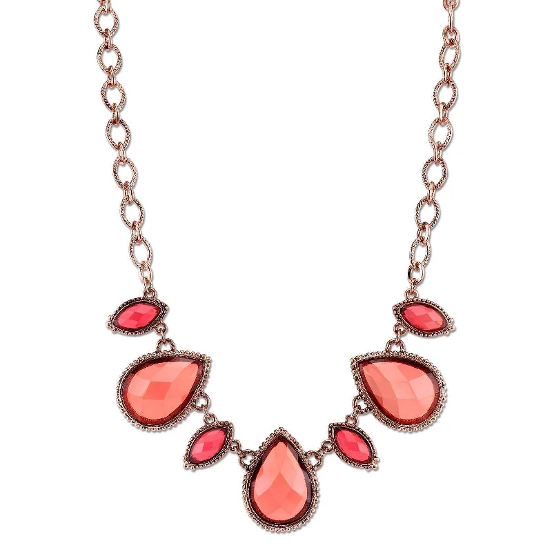 Women’s anniversary necklace-2028 Jewelry Pink-Orange And Raspberry Color Collar Necklace 16" + 3" Extender