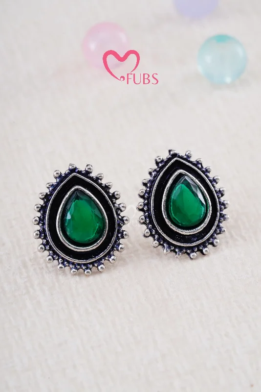 Women’s bold earrings-Green Studs Oxidized Earrings