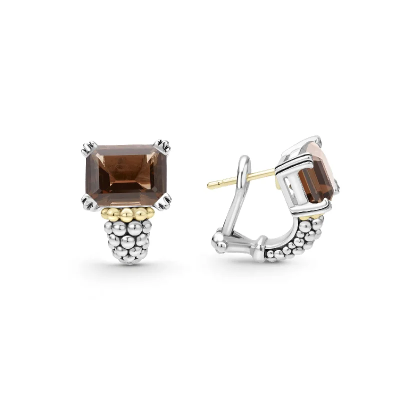 Women’s black diamond earrings-Glacier Large Smokey Quartz Huggie Earrings