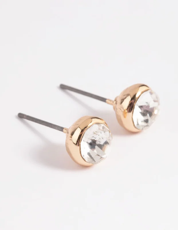 Women’s hoop silver earrings-Gold Diamante Round Stud Earrings