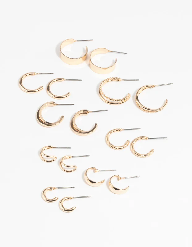 Women’s diamond earrings-Gold Simple Hoop Earring 8-Pack