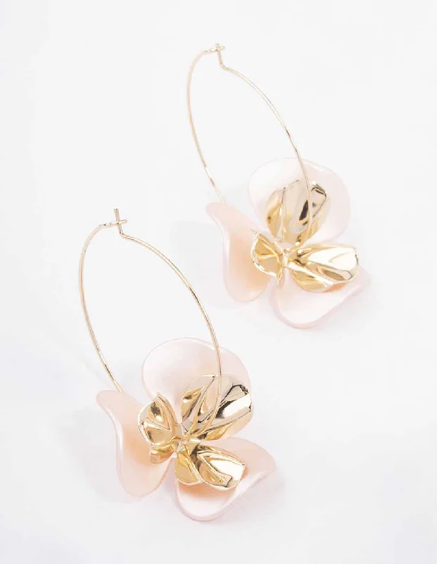 Women’s bohemian earrings-Gold & Blush Wire Flower Drop Earrings