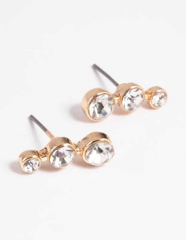 Women’s pearl stud earrings-Gold Diamante Crawler Stud Earrings