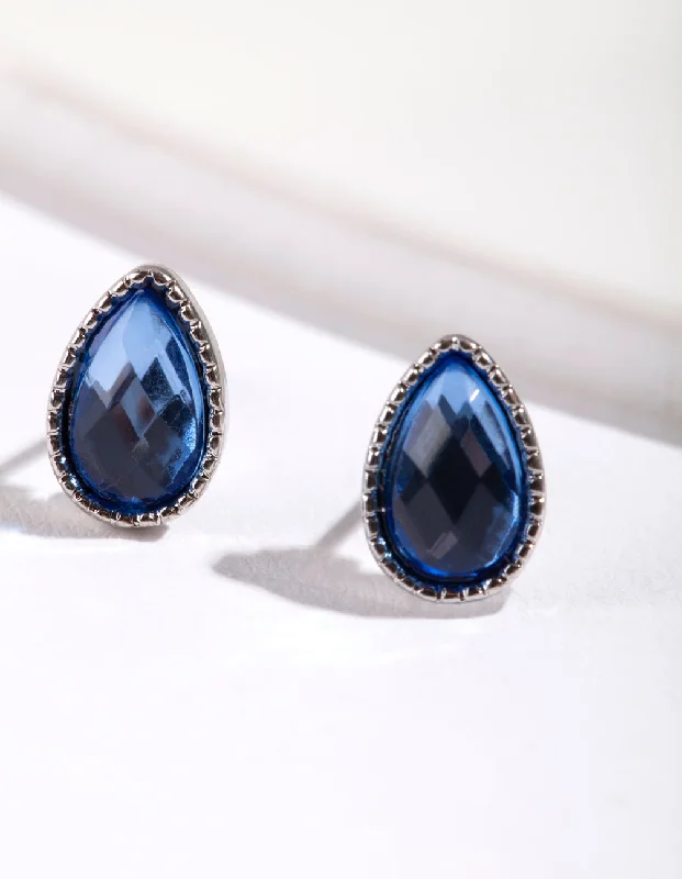 Women’s custom earrings-Blue Teardrop Stud Earrings