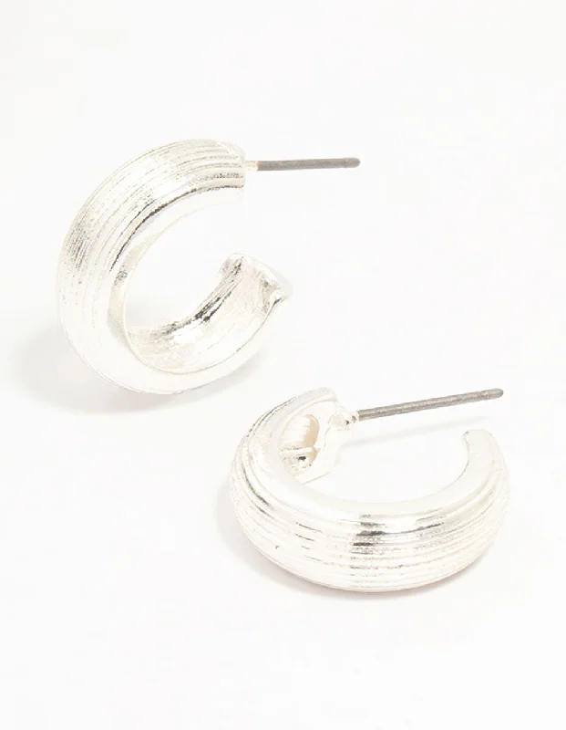 Women’s charm earrings-Silver Fluted Small Hoop Earrings