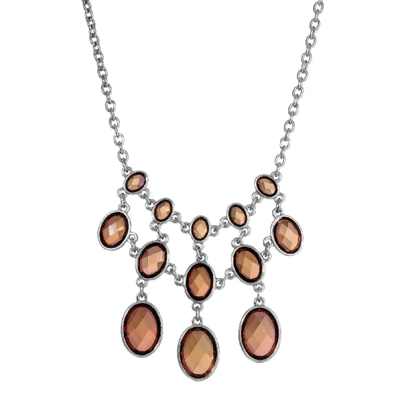 Women’s leaf necklace-1928 Jewelry Oval Faceted Light Brown Stone Bib Necklace 16" + 3" Extender